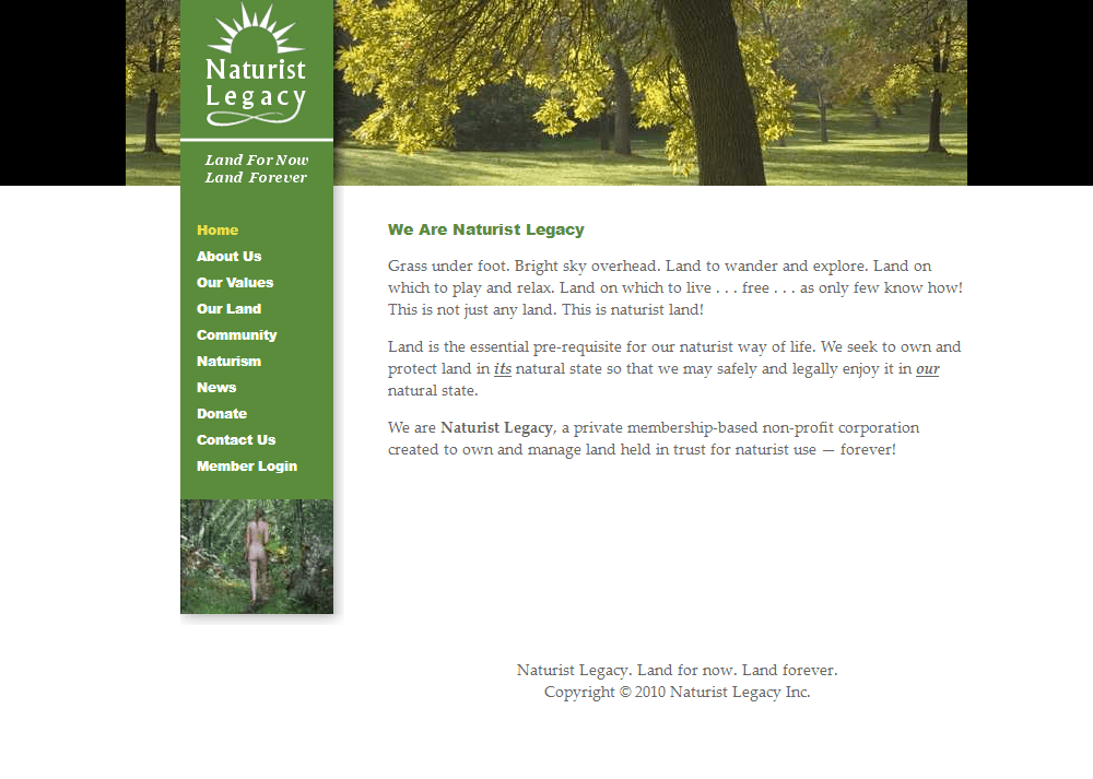 Naturist Legacy History: Their website in 2010