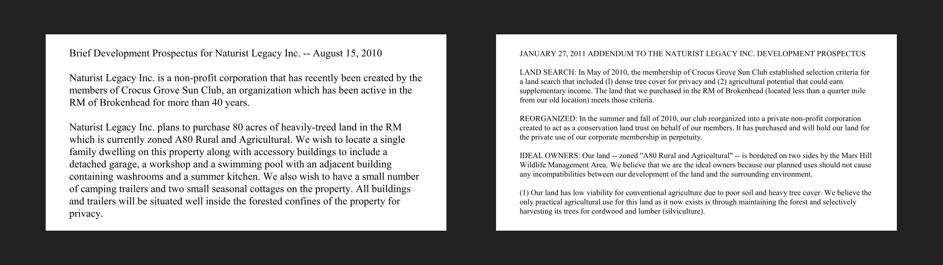 Development Prospectus ... 2010, Addendum ... 2011