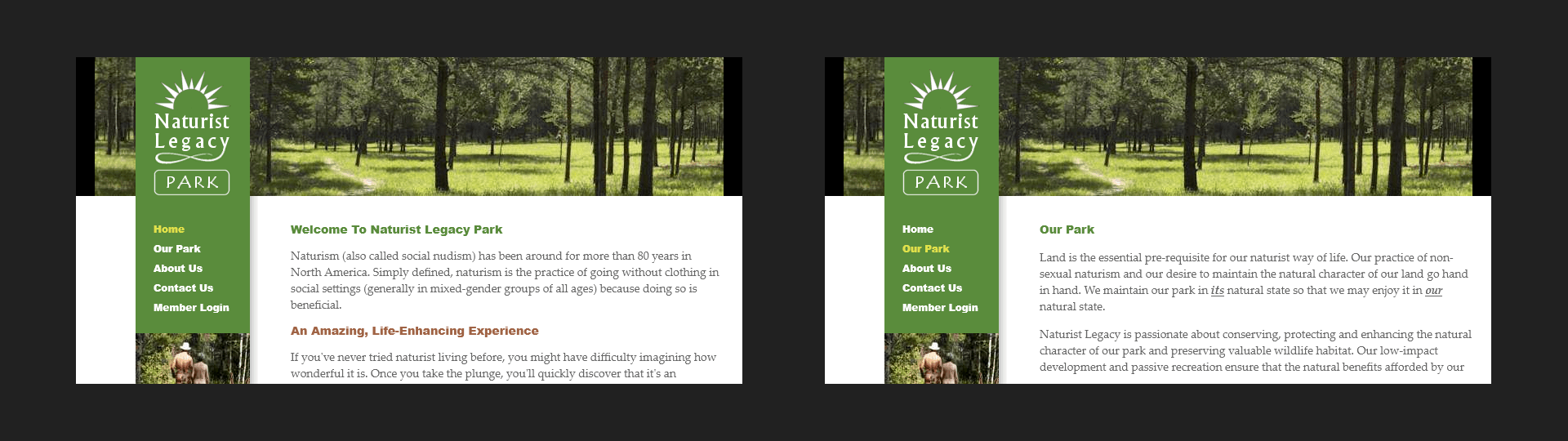Home page and Our Park page ... 2015