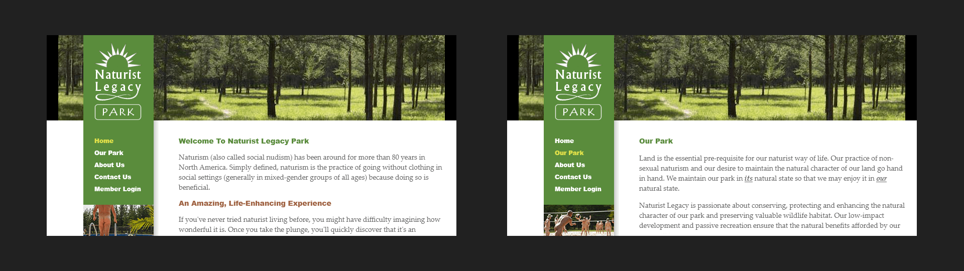 Home page and Our Park page ... 2016