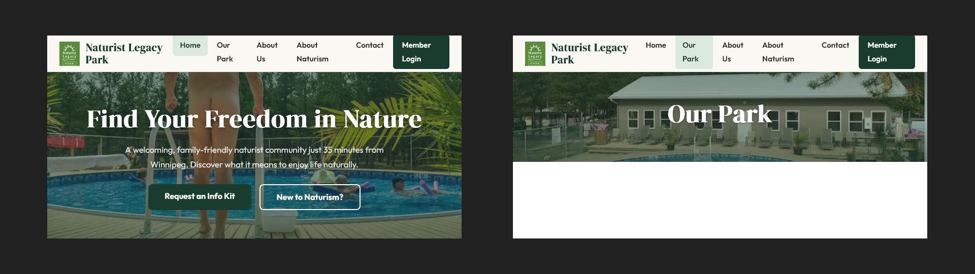 Home page and Our Park page ... 2026