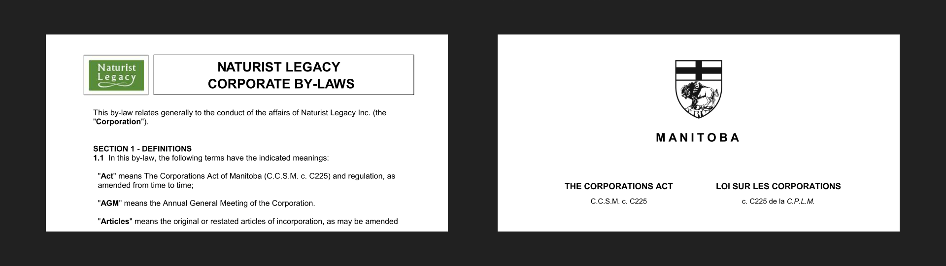 Naturist Legacy By-laws, Corporations Act