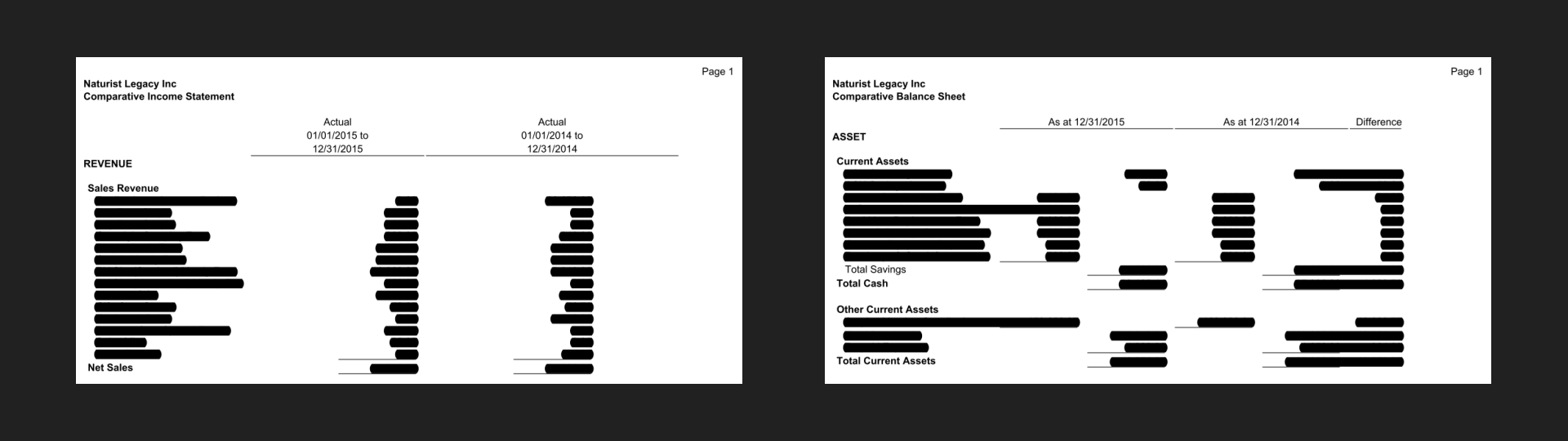 Income Statement, Balance Sheet ... 2015
