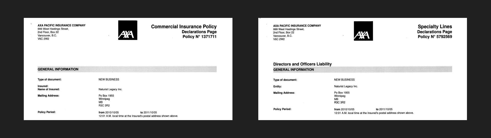 First insurance policies ... 2010