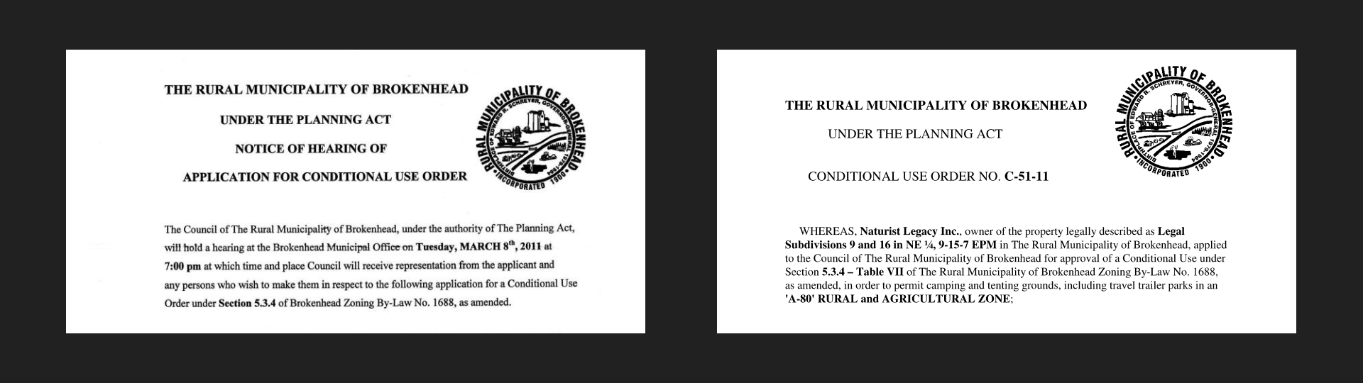 Hearing notice, Conditional Use Order... 2011