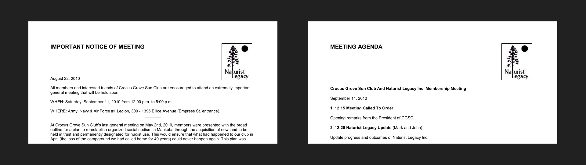 Notice of Meeting, Meeting Agenda ... 2010