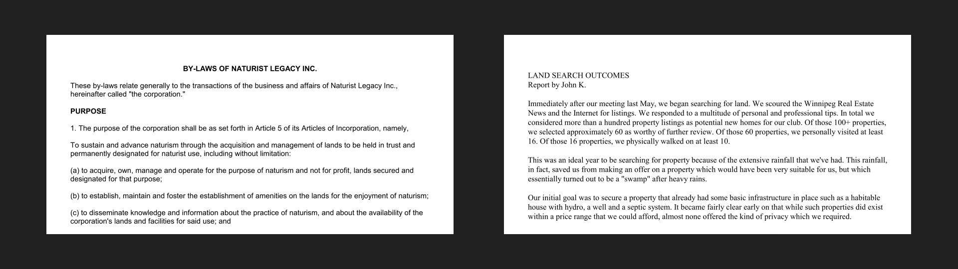 Naturist Legacy By-laws, Land Search Report ... 2010